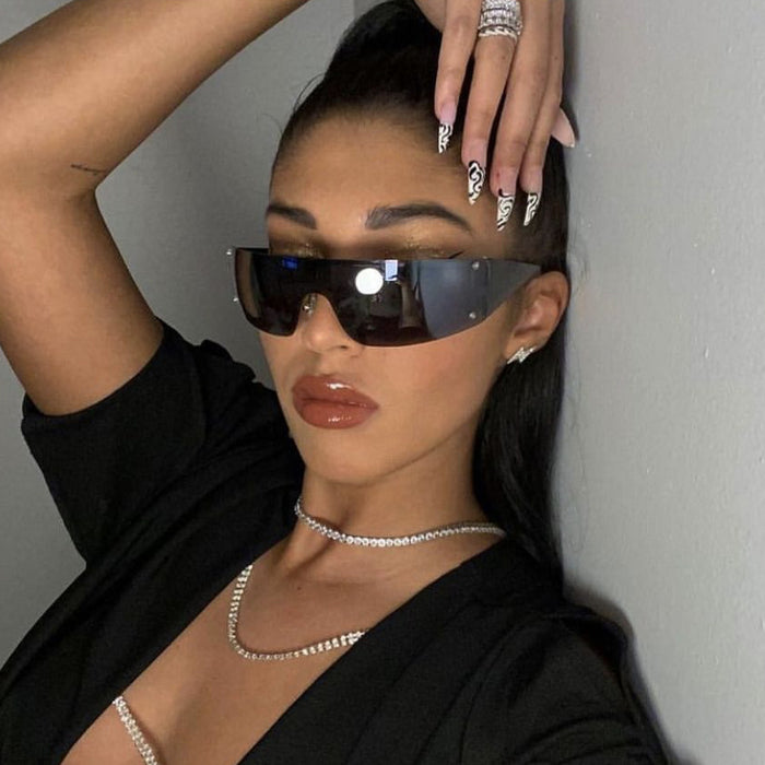 Wholesale Frameless one-piece sunglasses, pentagram sunglasses, sports glasses