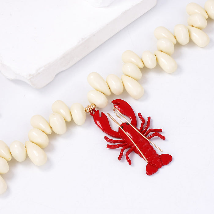 Wholesale Beaded Alloy Spray-Painted Lobster Pendant Necklace Women's Accessories