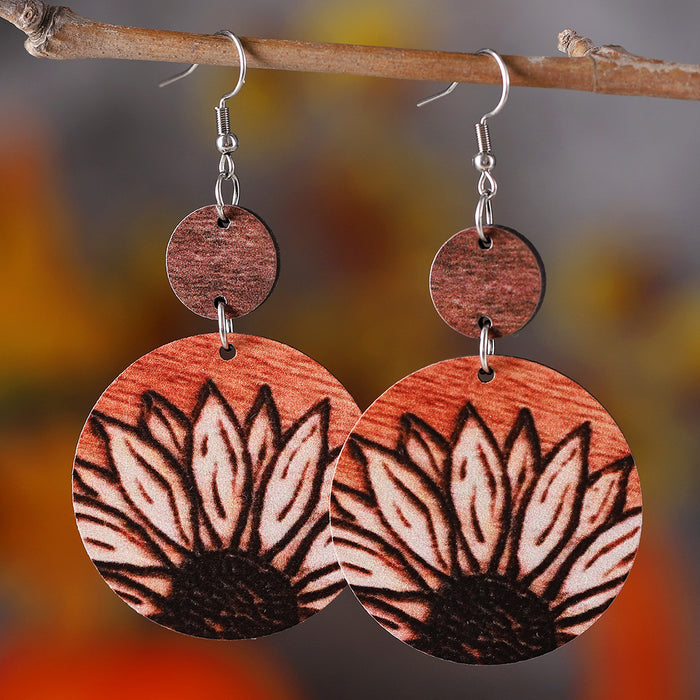Wholesale Sunflower Round Piece ing Earrings