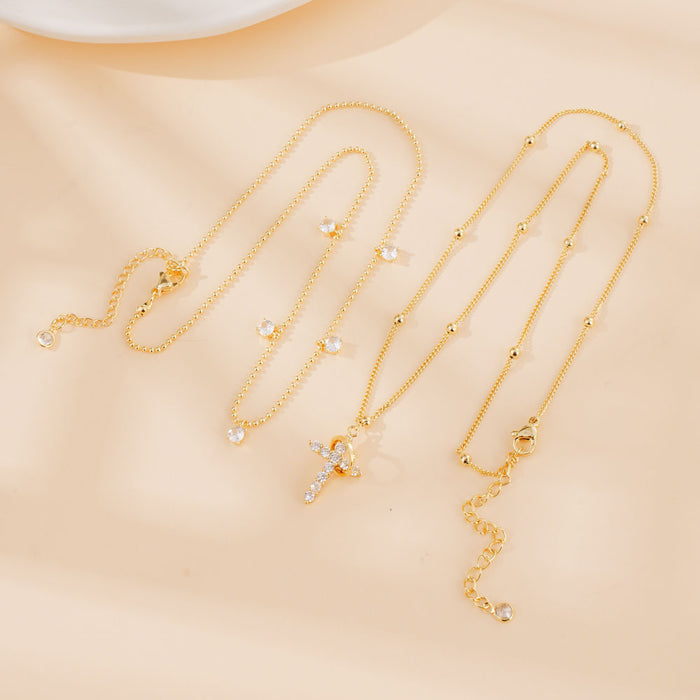 Wholesale New cross necklace with diamonds, fashionable and simple temperament, cross chain lock bone chain