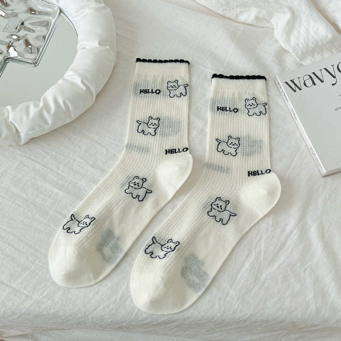 Wholesale Bow Socks Mesh Socks Cartoon polka dot Stripes Middle Socks