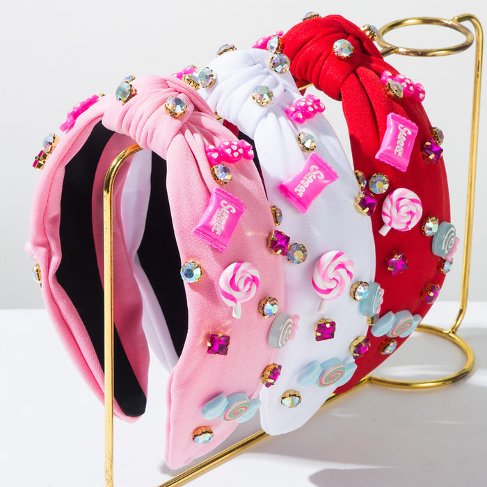 Wholesale Valentine' s Day rhinestone headband with resin candy embellishments