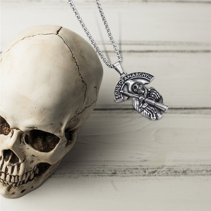 Wholesale Stainless Steel Vintage Death Sons of Anarchy Pendant Necklace JDC-NE-Ruig007