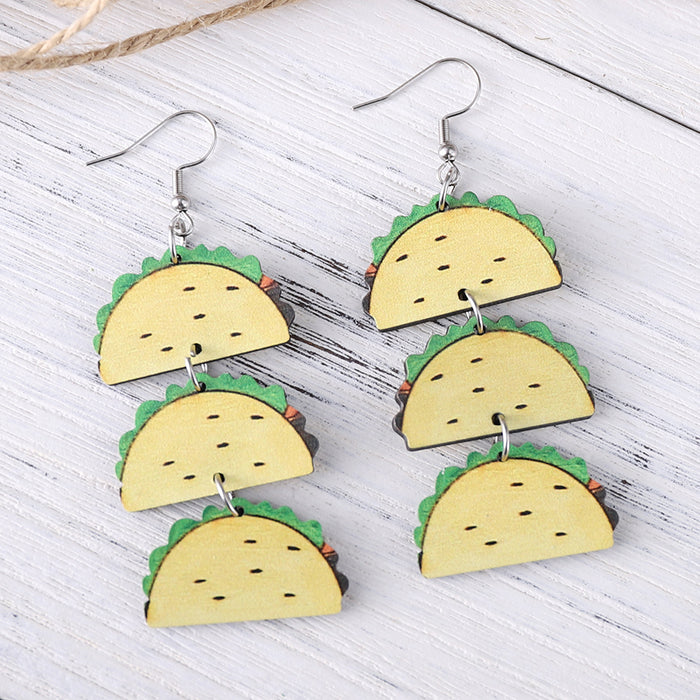 Wholesale Mexican Five-Five-Section Color Tortilla Straw Hat Pinata Color Pot Triple Double Wooden Double-Sided Earrings Jewelry