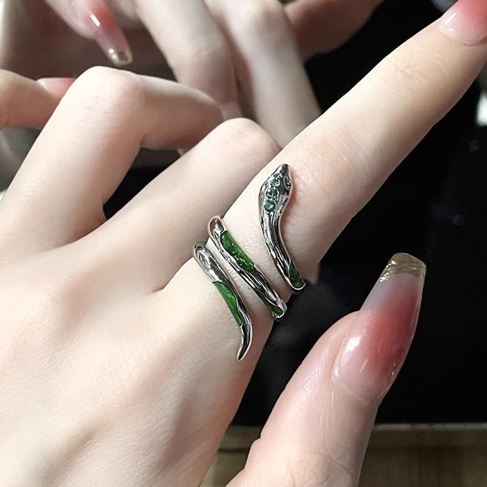 Wholesale green snake dark style high-grade zircon open ring bracelet female personality niche