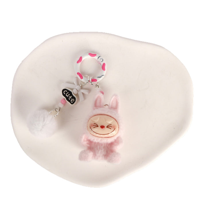 Wholesale Cute Sitting Flocking Keychain Bag Car Decoration Pendant Mobile Phone Chain Wholesale Small Gift