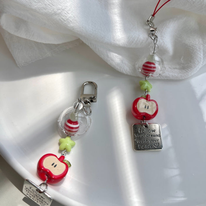 Wholesale Apple Mobile Phone Chain Green Five-Pointed Star Cute Fruit Pendant Hanging Decoration