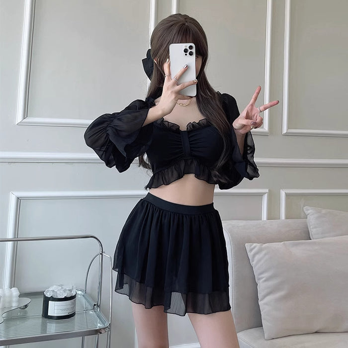 Wholesale Split swimsuit with belly and flesh covering, high-end long sleeved swimsuit