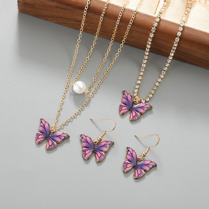 Wholesale Alloy Butterfly Pendant Necklace Earrings Jewelry Set JDC-NE-Liyang001