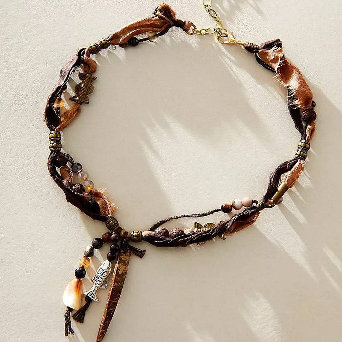 Wholesale ]New Fashion Fabric Bracelet Natural Bead Pendant Fabric Knot Bracelet