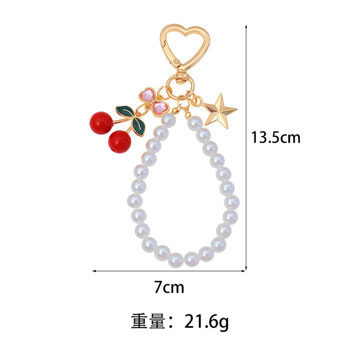 Wholesale Advanced Water Diamond Bow Cherry Keychain Pearl Chain Bag Pendant Car Hanging Accessories Versatile Accessories