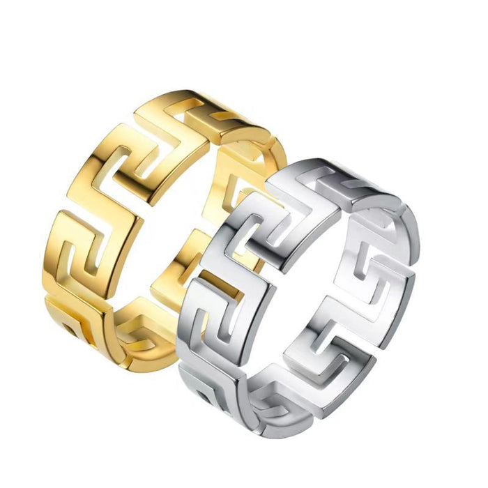 Wholesale Titanium Steel Great Wall Pattern Hollow Rings JDC-RS-Xinj006