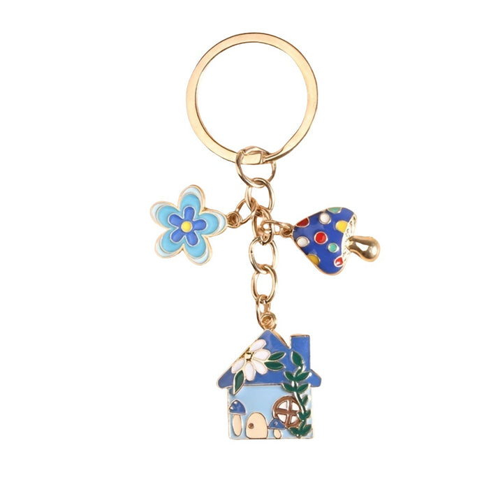 Wholesale Mushroom House Flower Pendant Keychain Bag Pendant Oil Dropping Alloy