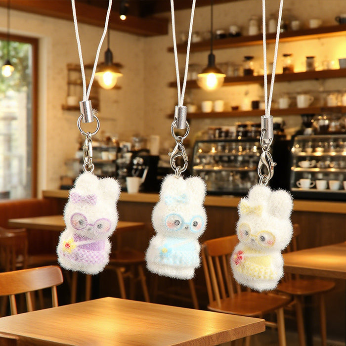 Wholesale Resin flocked  little bunny keychain car key ring pendant