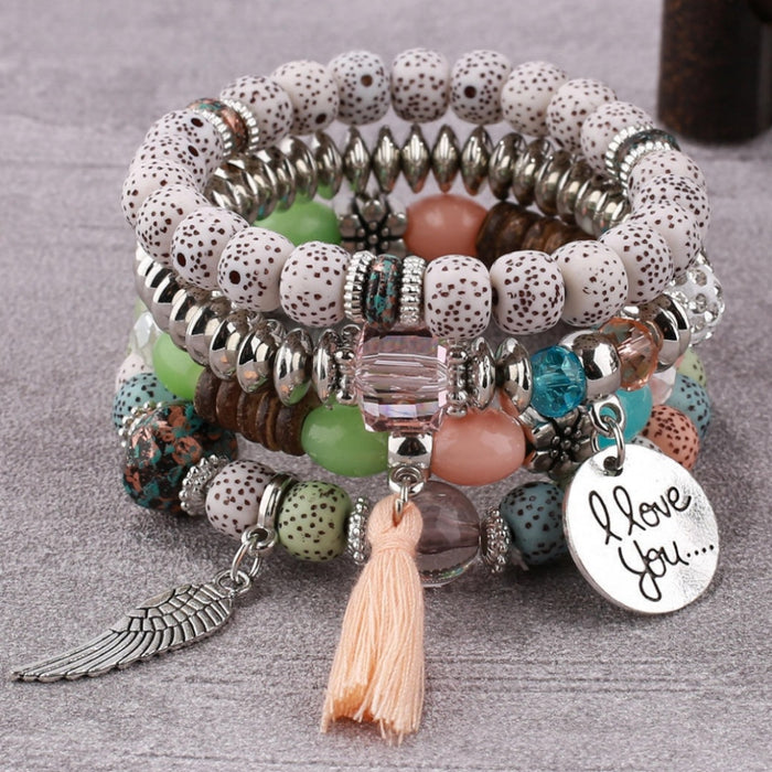 Wholesale Layered Turquoise Leaf Bracelet Set 4-Piece Fashion Jewelry Accessory MOQ≥2