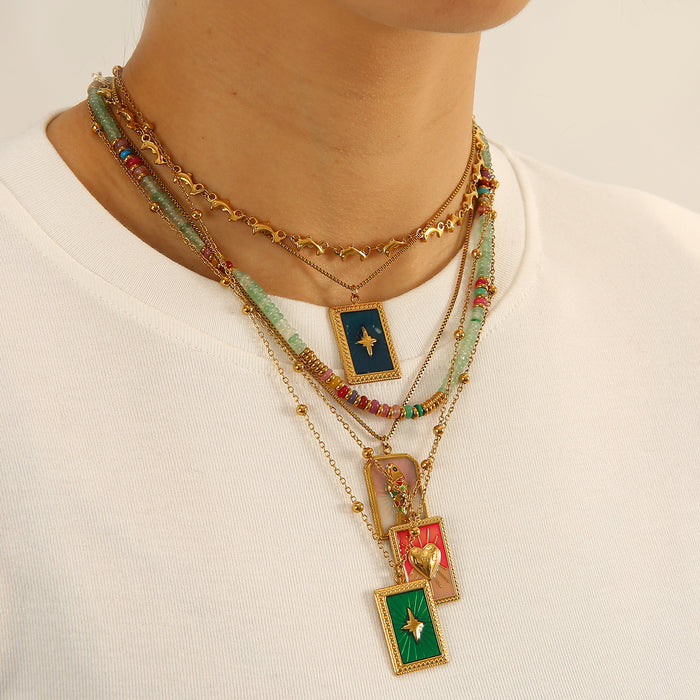 Wholesale Hot selling artistic retro style original design stainless steel drip oil necklace fashionable and versatile heart pendant accessory