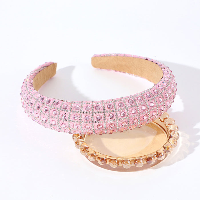 Wholesale New all-inclusive solid color plaid rhinestone headband full of diamonds simple and versatile temperament sponge headband hair pressing headdress