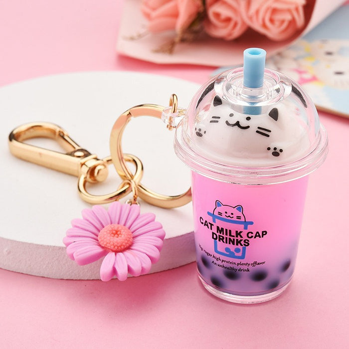 Wholesale Quicksand Cat Bubble Tea Keychain