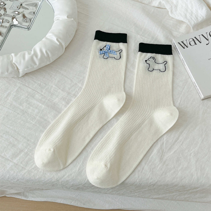 Wholesale Bow Socks Mesh Socks Cartoon polka dot Stripes Middle Socks