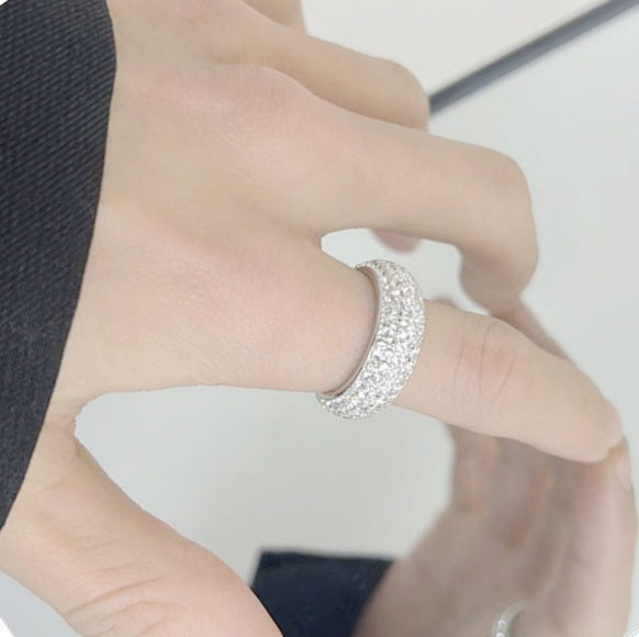 Wholesale Small niche curved full diamond five row full diamond titanium steel ring, fashionable diamond ring