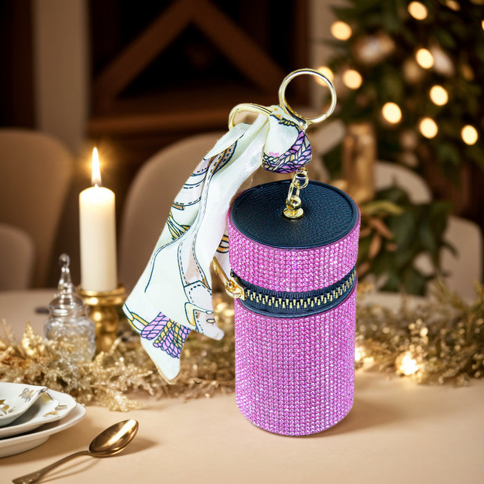 Wholesale Crystal Encrusted Light Luxury Bucket Bag Keychain Multi Pocket Lipstick Earphone Coin Holder Decorative Bag Charm Boutique Resale