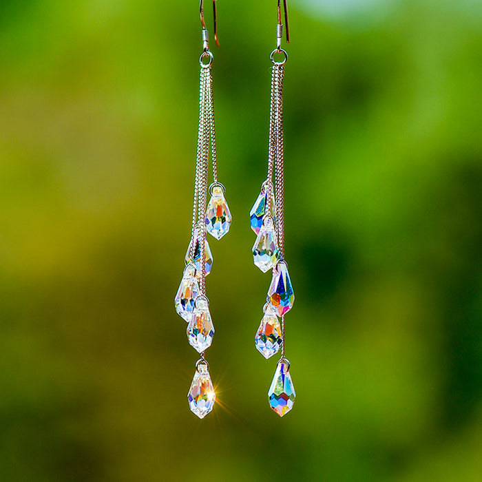 Wholesale Silver earrings, crystal earrings, long water droplet earrings, feminine charm