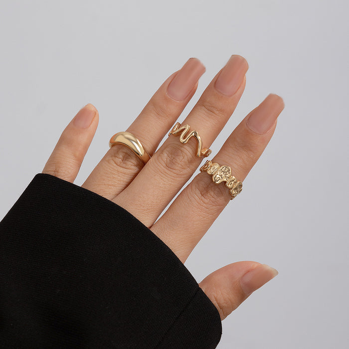 Wholesale geometric metal wind lava line ring suit irregular smooth opening rings