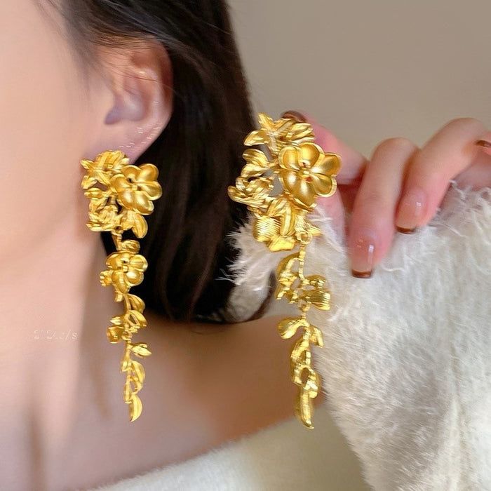 Wholesale Exaggerated Silver Long Metal Tassel Hoop Earrings