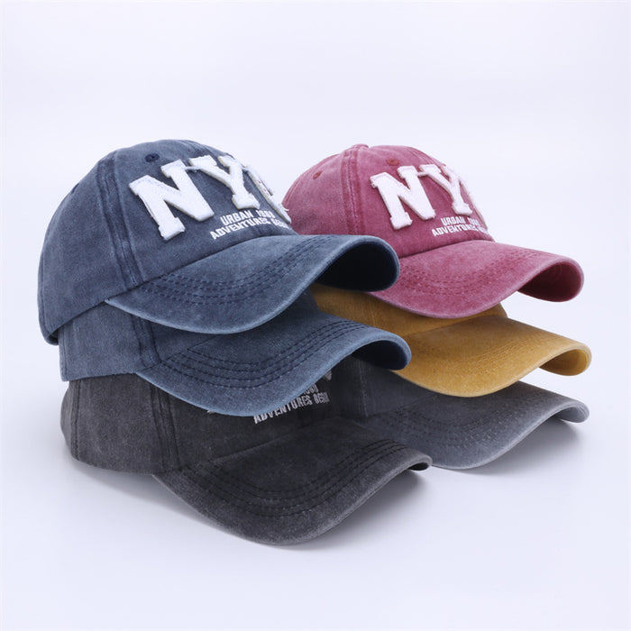 Wholesale Washed embroidered duckbill cap, baseball cap, adhesive fabric, three-dimensional embroidered duckbill cap, curved brim, versatile shade design