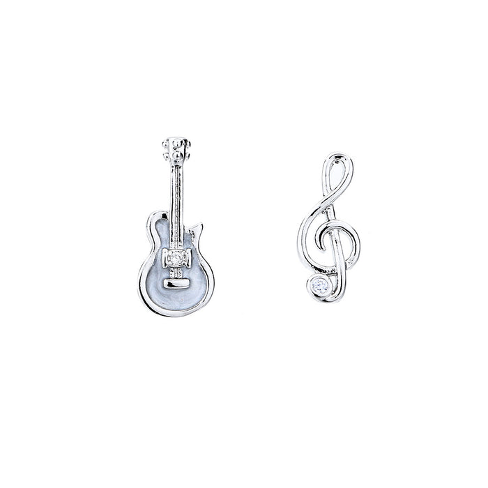 Wholesale Creative Cute Note Earrings Black Compact Single Diamond Asymmetric Violin Instrument Earrings