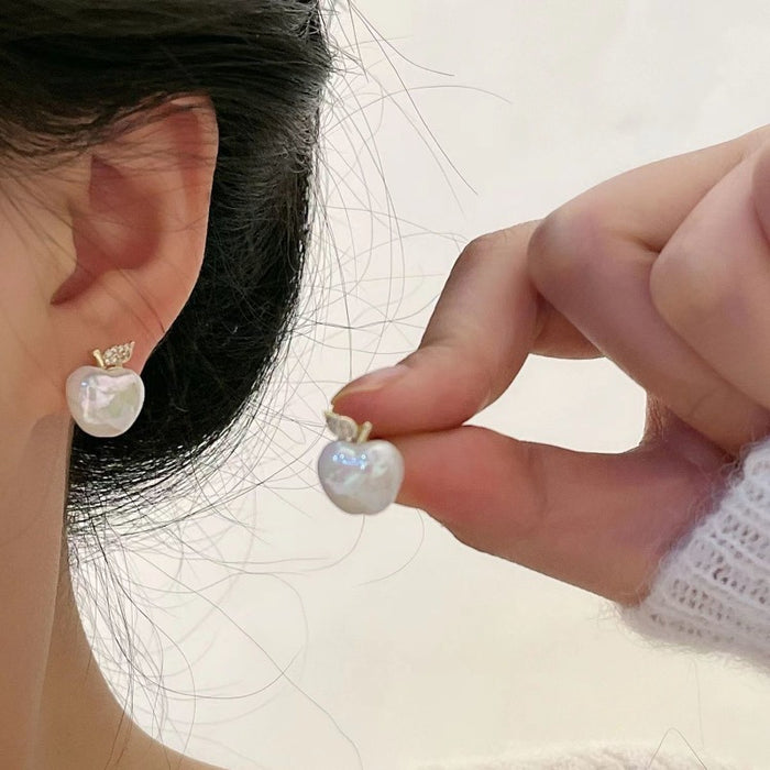 Wholesale New diamond studded pearl apple earrings, simple and compact, high-end earrings