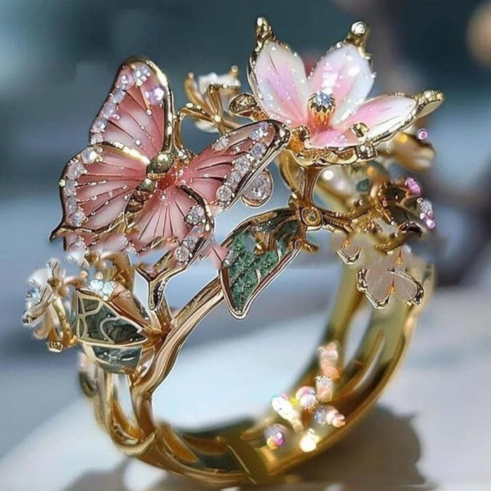 Wholesale color Butterfly flower Rings Adjustable rings