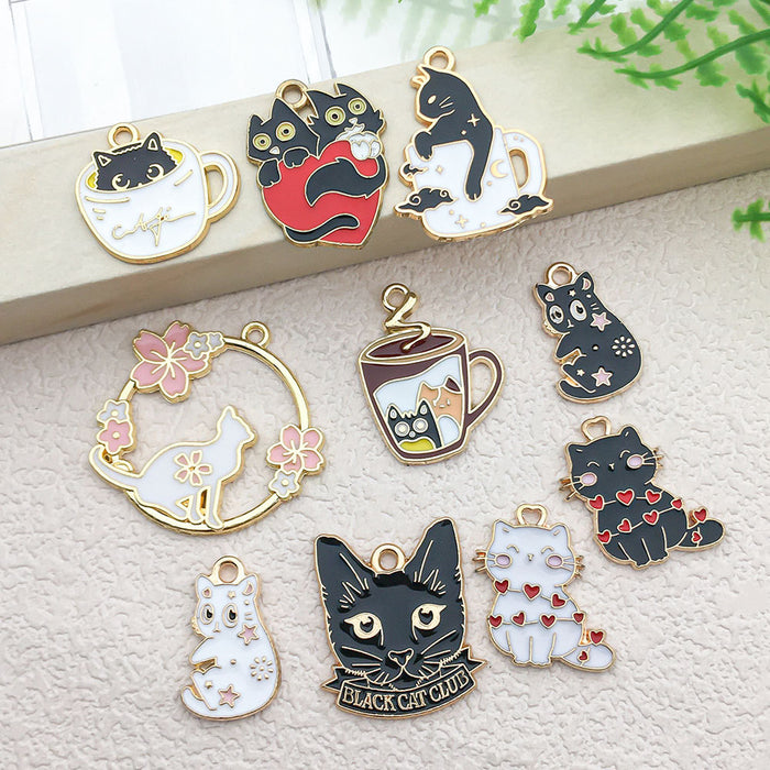 Wholesale Mixed 10 cartoon black and white cat jewelry pendant earrings necklace pendant