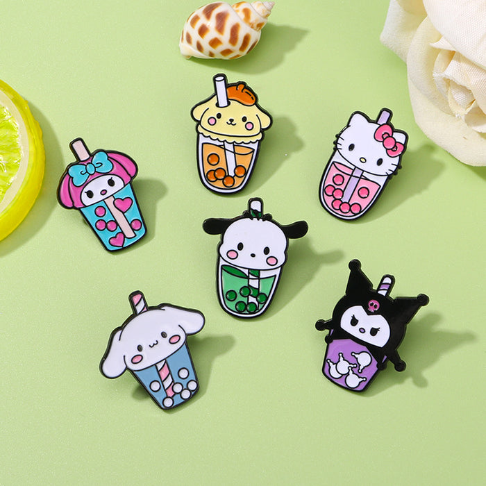 Wholesale Cartoon Milk Tea Brooch Cute Alloy Oil Drop Clothing Decoration