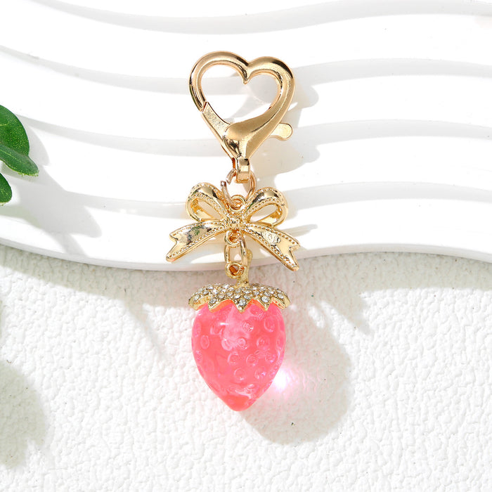 Wholesale Cute Strawberry Keychain with Bow - Plated Red Plastic Decorative Accessory MOQ≥2