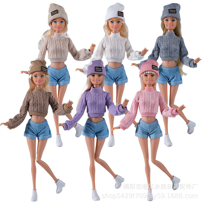 Wholesale Doll dress-up cardigan  hat and shorts set