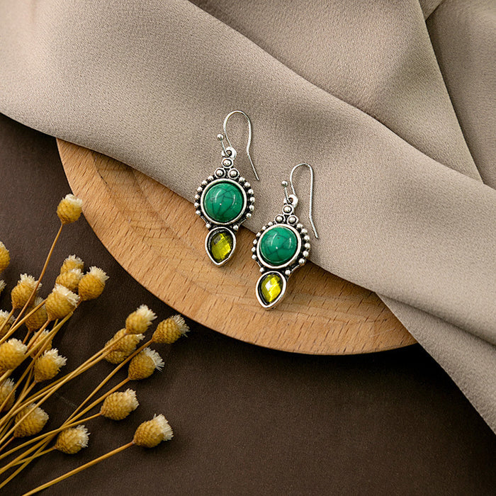 Wholesale Retro feather turquoise earrings bohemian Dragonfly bird water drop round earrings pearl earrings