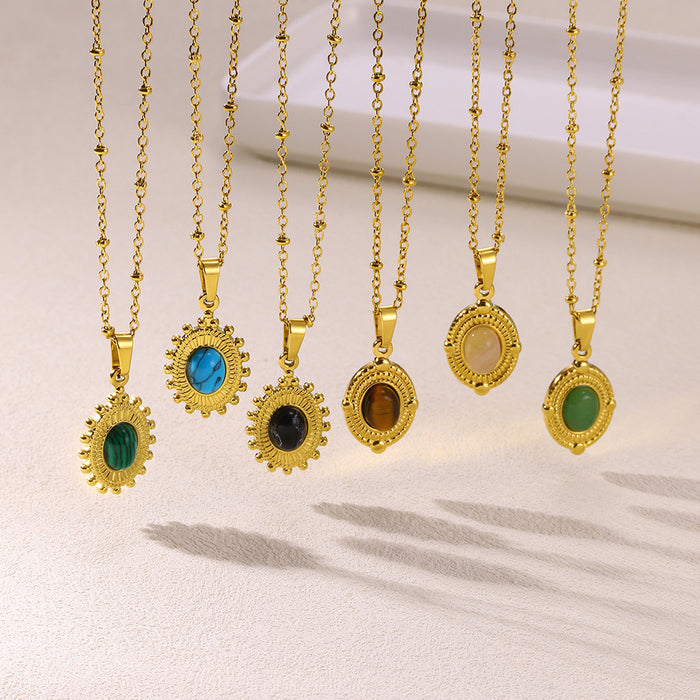 Wholesale stainless steel  turquoise clavicle chain tiger eye stone necklace