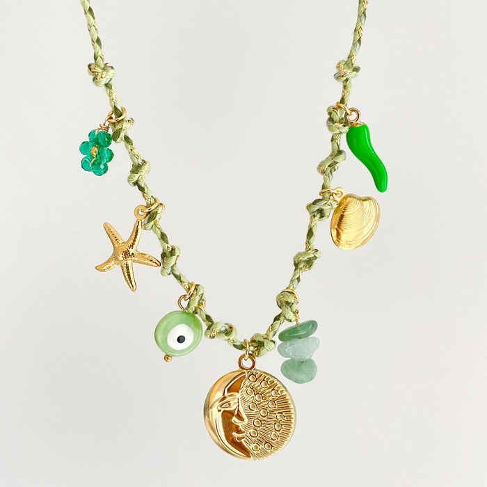Wholesale Summer Ocean Themed Charm Pendant Necklace Titanium Steel Electroplated Colorful Rope Strand Stylish Jewelry Accessory