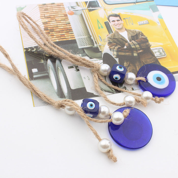 Wholesale Blue Eye 3.5CM Devil's Eye Pendant with Hemp Rope Square Beads Bead Bead Pendant