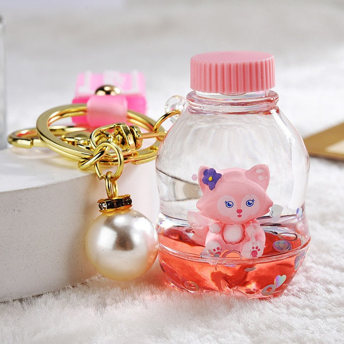 Wholesale Quicksand Bottle Cartoon Kitten Keychain