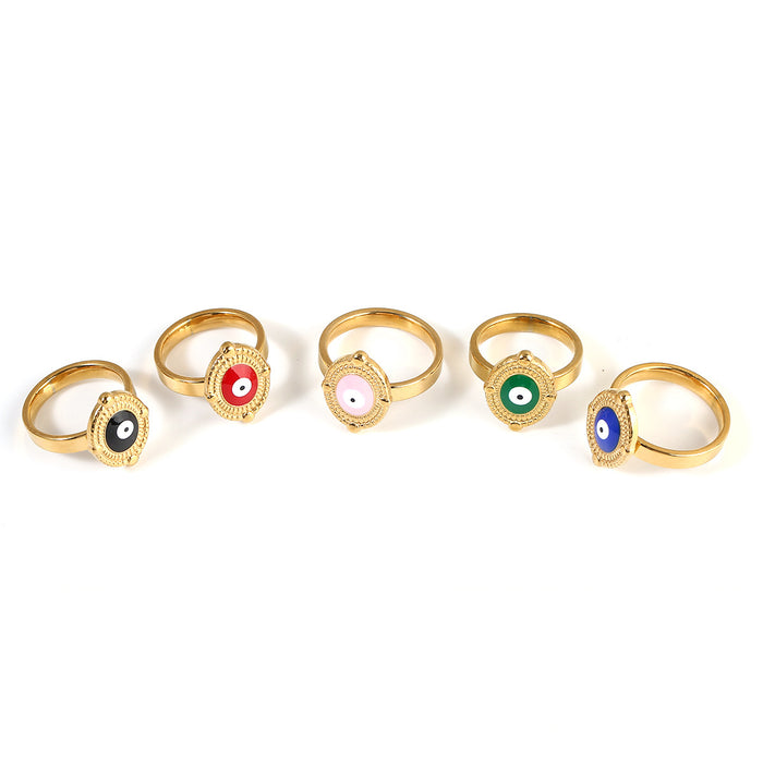 Wholesale New Fashion Personalized Color Preserved Stainless Steel Drip Oil Ring Devil's Eye Mixed Ring Wholesale