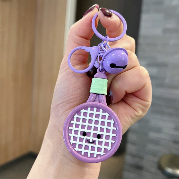 Wholesale 5 PCS Cute PVC cartoon colorful tennis racket keychains with bell