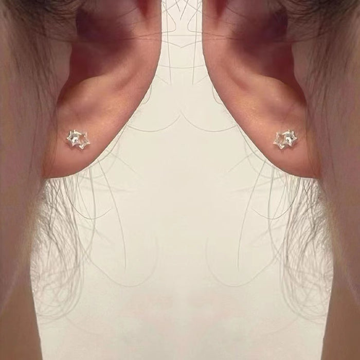 Wholesale Silver needle star earrings, cute hollow out pentagram earrings, star shaped earrings jewelry