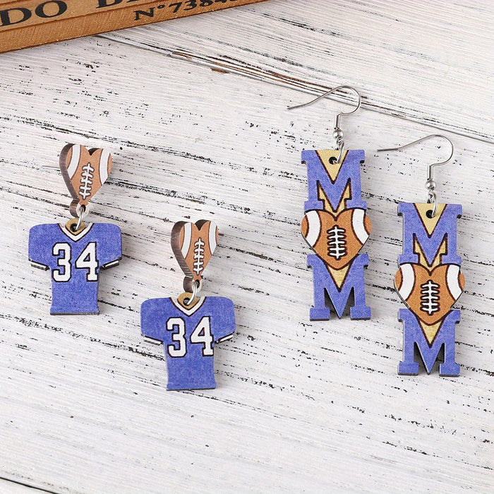 Wholesale Love Football Dress Pendant Earrings Wooden Double-sided Sports Earrings