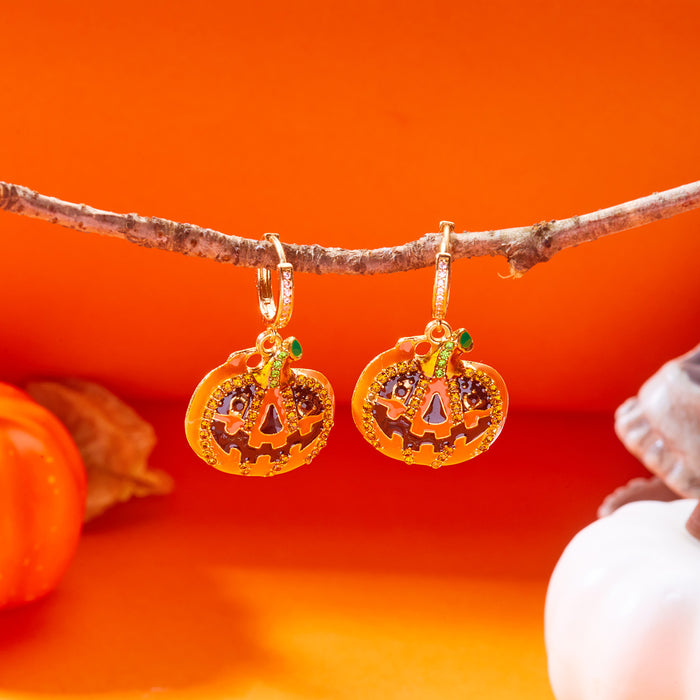 Wholesale  funny design black oil drip  pumpkin ghost pendant earrings