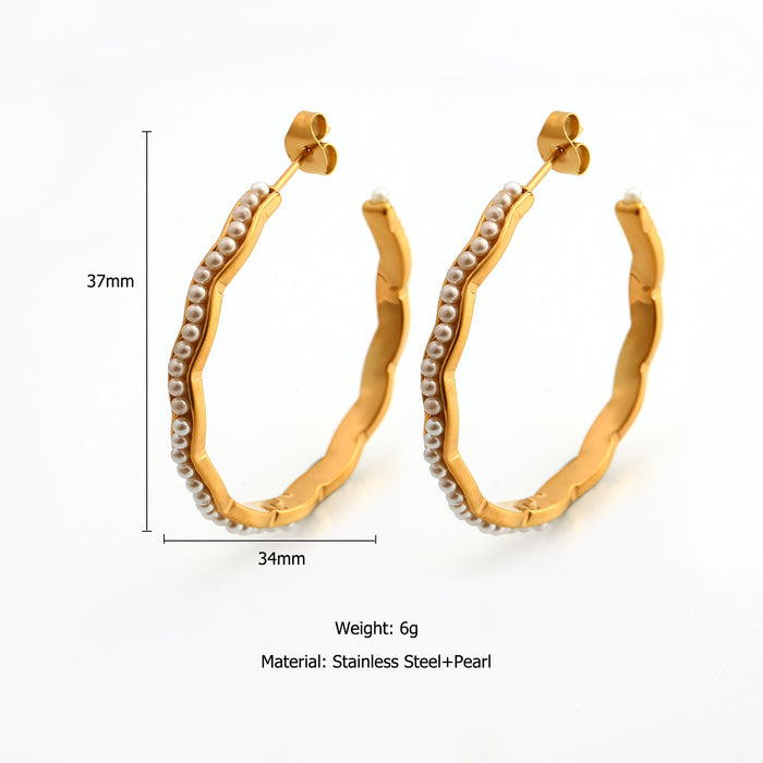 Wholesale Original design: Stainless steel earrings inlaid with pearls, personalized, luxurious, and high-end. Earrings with color preservation and electroplating wholesale