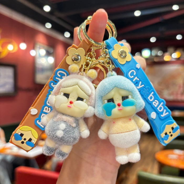 Wholesale Creative flocking  keychain cartoon cute girl doll bag pendant claw machine small gift