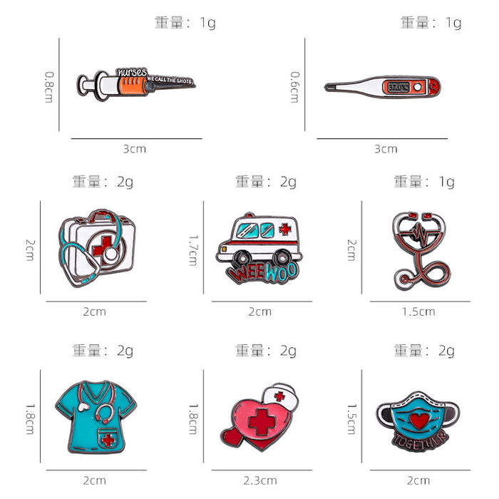 Wholesale Medical Series Metal Cartoon Brooch Stethoscope Electrocardiogram Ambulance Medical Badge