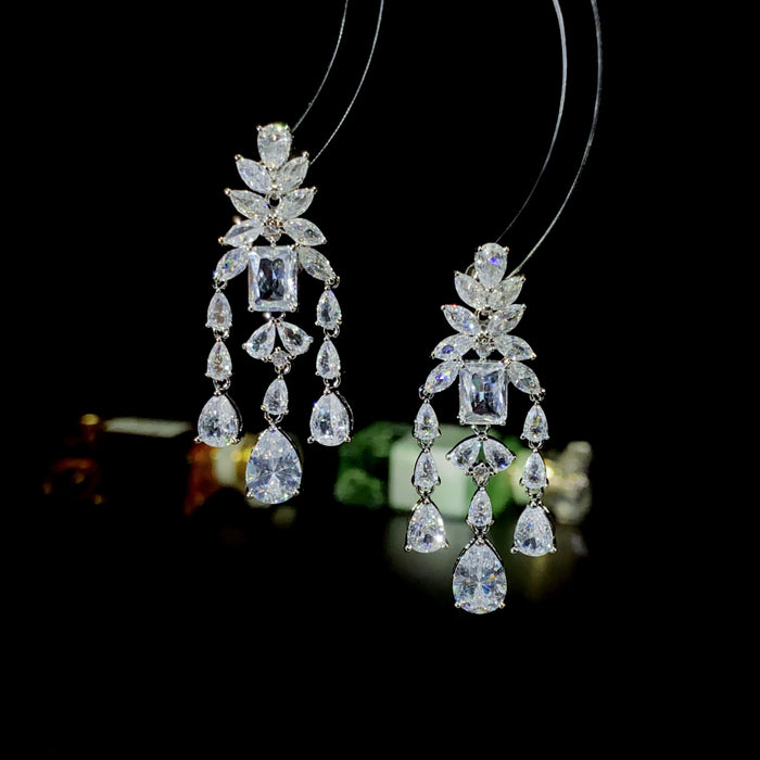 Wholesale Luxurious and atmospheric long zircon tassel earrings with elegant and stylish styling